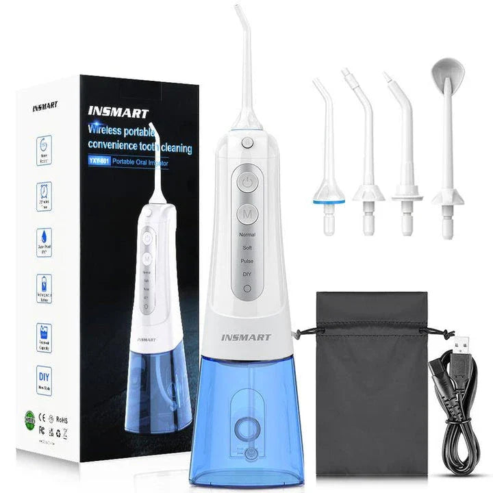Cordless Waterproof Dental Water Flosser with 300ml Detachable Tank, 1800 Water Pulses per Minute, and 4 Customisable Cleaning Modes