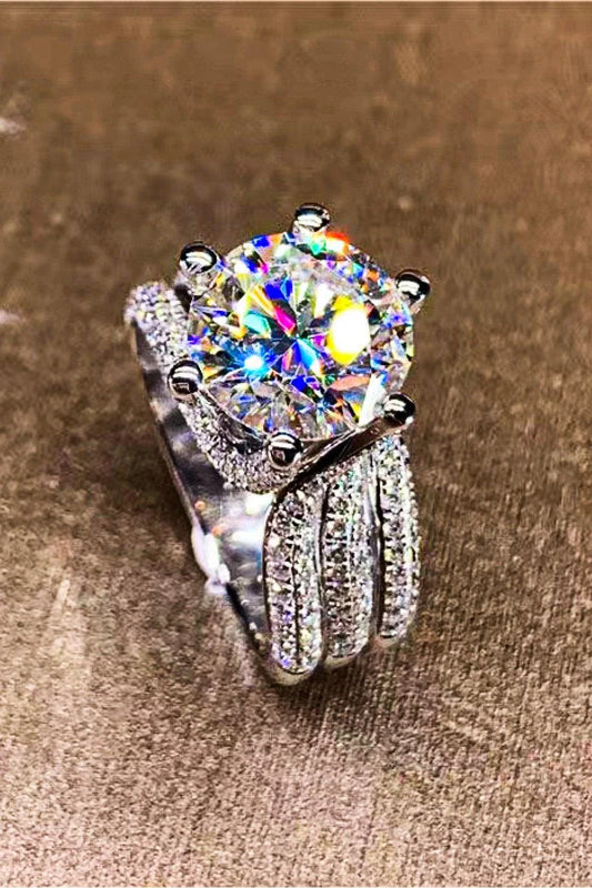 Enchanting 3 carat moissanite three-layer ring in 925 sterling silver with shimmering zircon accent stones
