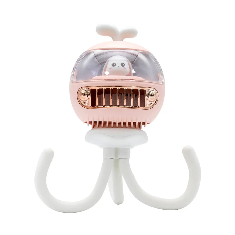 Cartoon Safety Bladeless Stroller Fan with Adorable Night Light and Mosquito Repellent Function