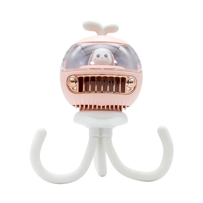 Cartoon Safety Bladeless Stroller Fan with Adorable Night Light and Mosquito Repellent Function