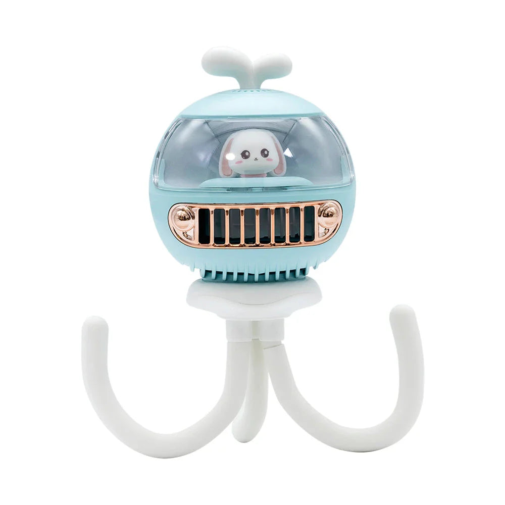 Cartoon Safety Bladeless Stroller Fan with Adorable Night Light and Mosquito Repellent Function