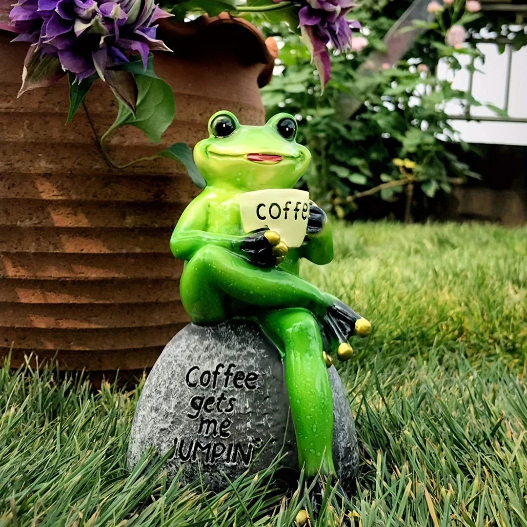Charming resin frog statue with a playful design, perfect for enhancing the ambience of outdoor spaces