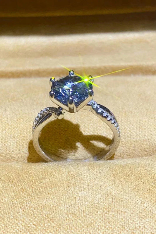 Elegant 2 carat Moissanite ring in a captivating smokey grey hue, hand-crafted in 925 sterling silver with sparkling zircon accents