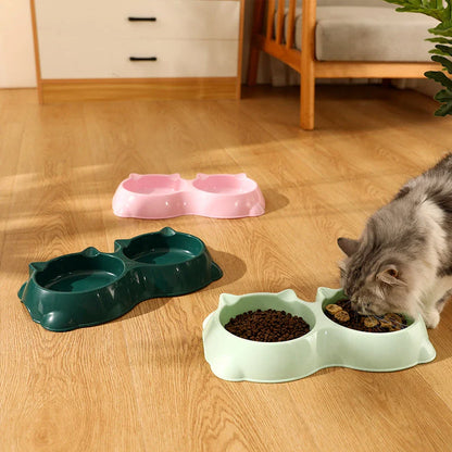 Dual Pet Feeding Bowl with Separate Food and Water Compartments, Anti-Slip Base, and Rounded Design for Cats and Dogs