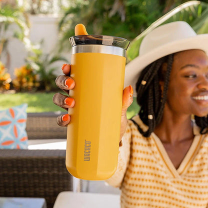 Premium insulated stainless steel travel mug in various vibrant colours, designed for keeping hot and cold drinks at the perfect temperature for on-the-go British lifestyles.