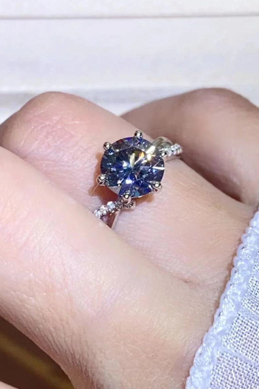 Elegant 2 carat Moissanite ring in a captivating smokey grey hue, hand-crafted in 925 sterling silver with sparkling zircon accents