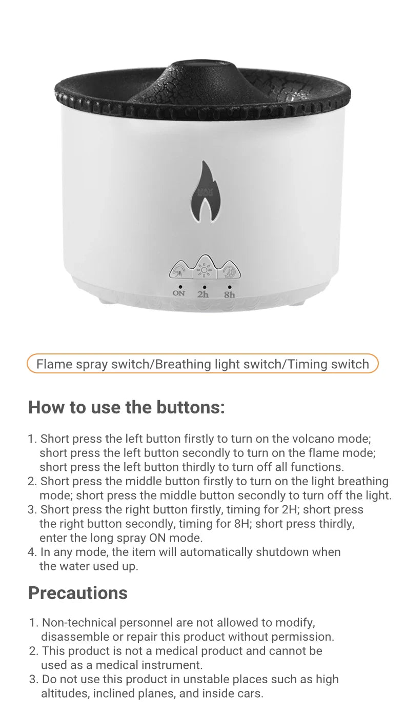 Elegant ultrasonic essential oil humidifier with flame and jellyfish-inspired lighting effects for relaxing ambiance