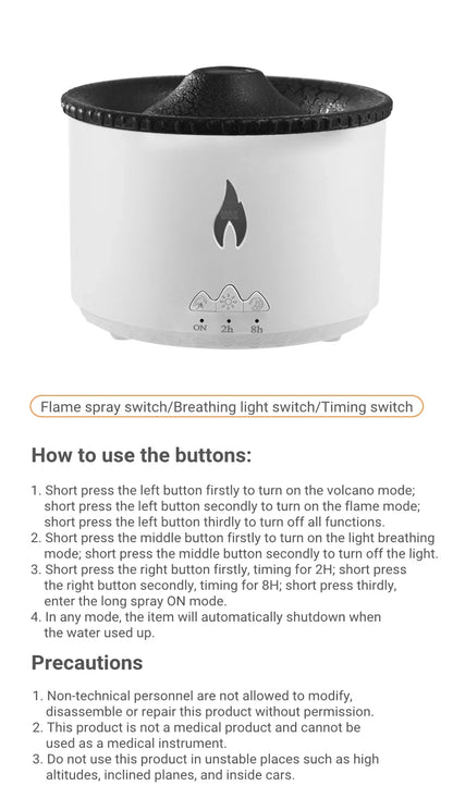 Elegant ultrasonic essential oil humidifier with flame and jellyfish-inspired lighting effects for relaxing ambiance