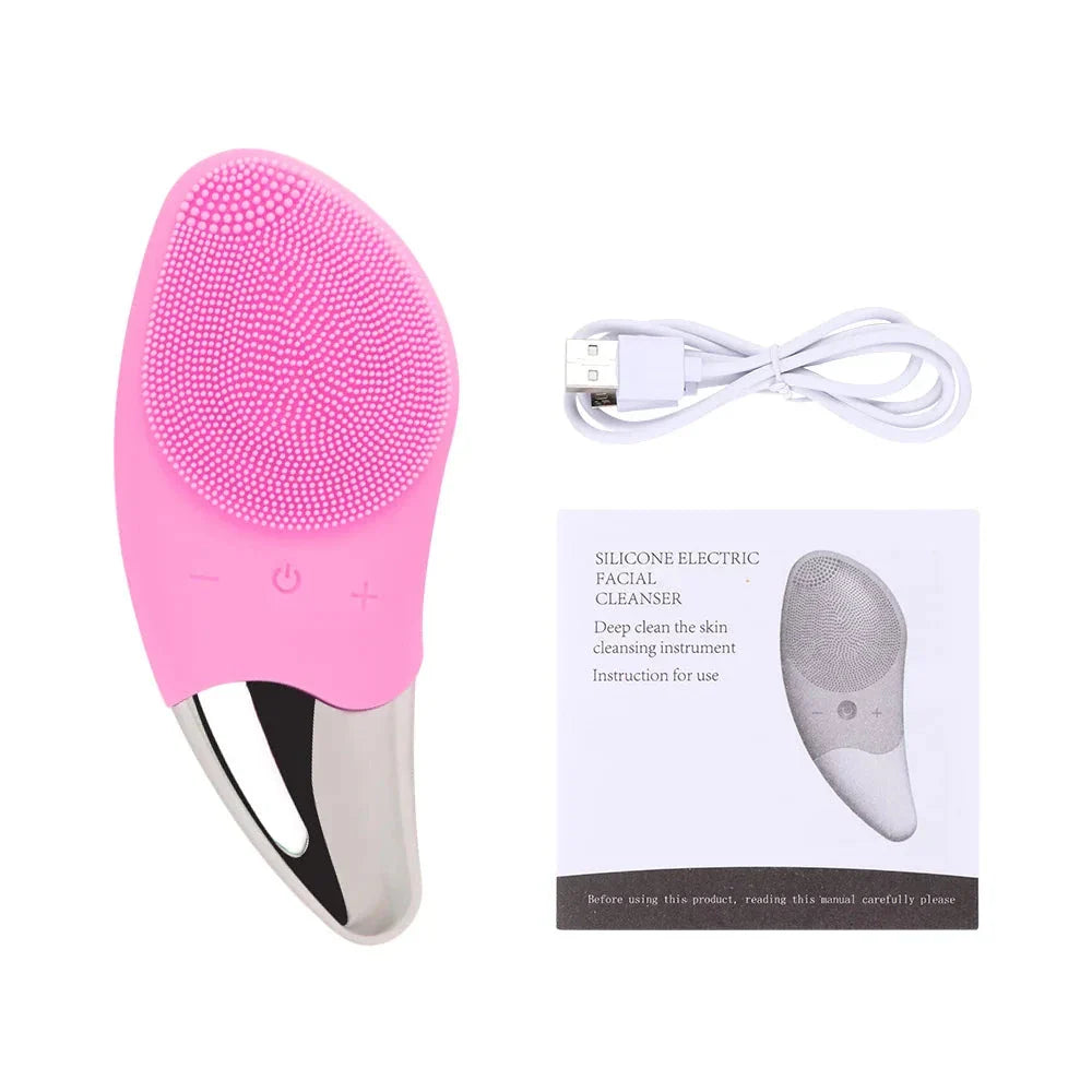 Electric Sonic Ultrasonic Silicone Face Cleansing Brush with four adjustable speed settings for customised skincare