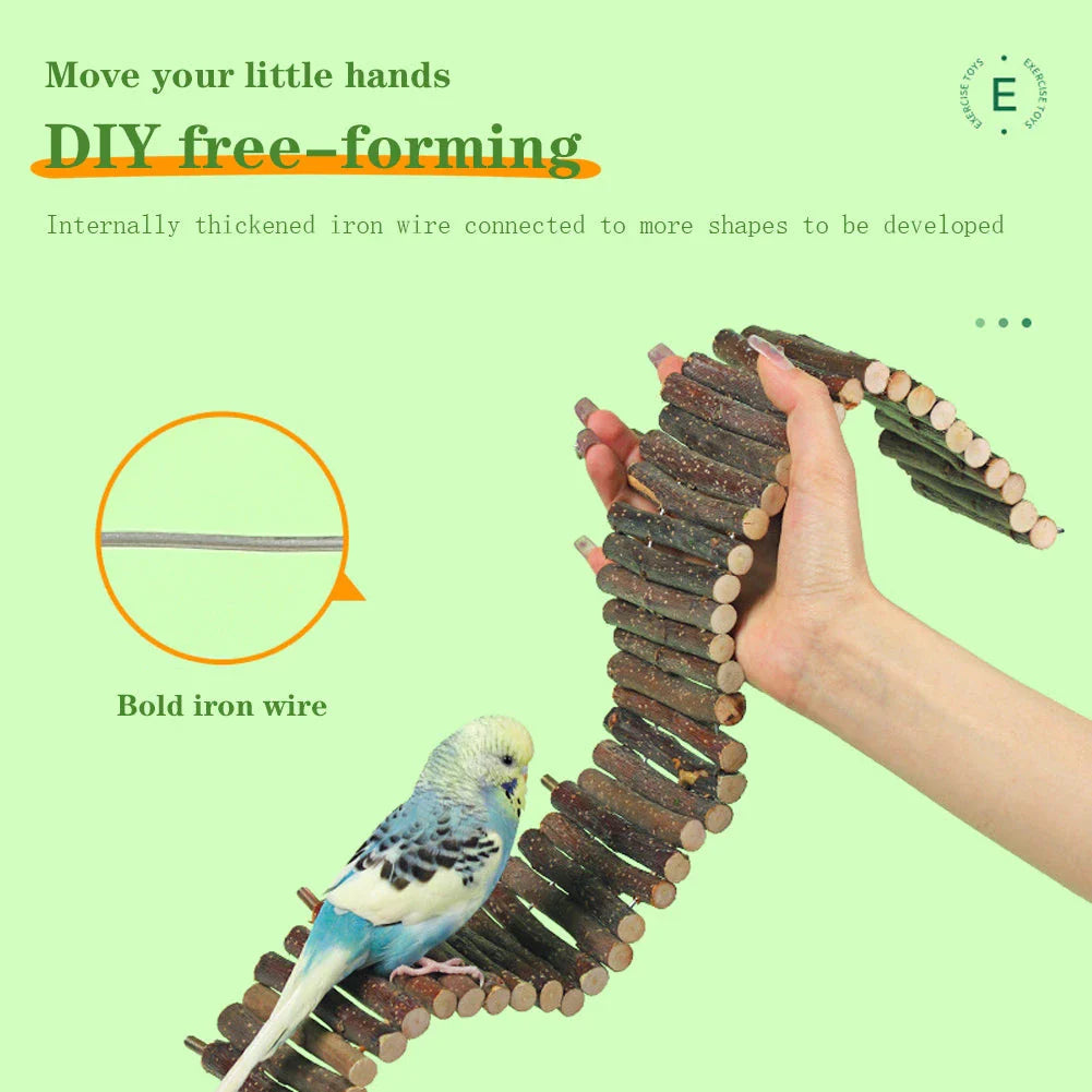 Adjustable wooden parrot climbing ladder for cage, made from premium natural wood material