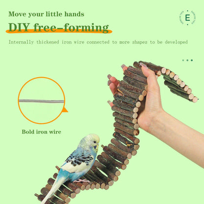 Adjustable wooden parrot climbing ladder for cage, made from premium natural wood material