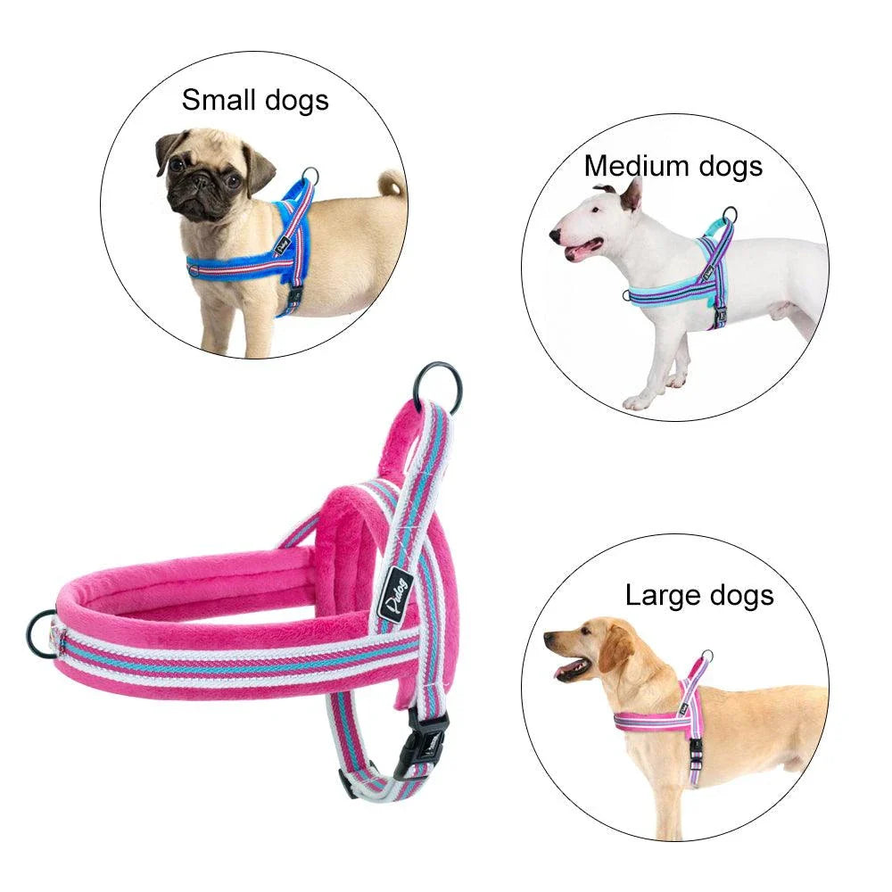 Adjustable Reflective Dog Harness with premium nylon and padded flannel construction for enhanced safety and visibility