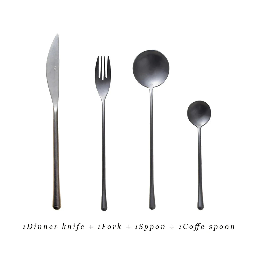 Elegant retro stainless steel cutlery set with sleek silver finish and solid pattern for sophisticated British dining