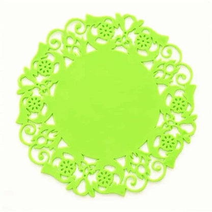 Trendha's premium Lace Silicone Coasters featuring a delicate lace pattern and heat-resistant design to protect your furniture in style.