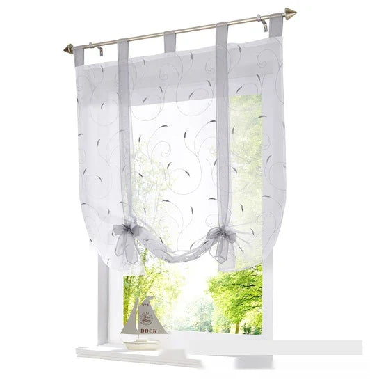 Premium embroidered curtain with adjustable rod in various sizes, showcasing a delicate floral pattern for a refined pastoral charm in the home.