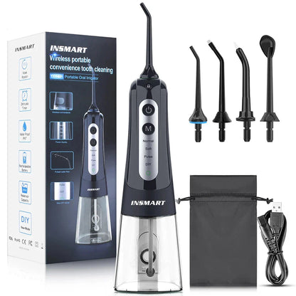 Cordless Waterproof Dental Water Flosser with 300ml Detachable Tank, 1800 Water Pulses per Minute, and 4 Customisable Cleaning Modes