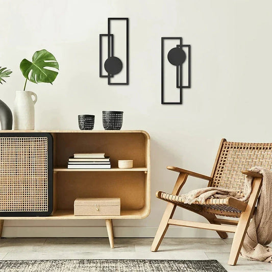 Pair of Nordic-inspired iron silhouette wall hangings in sleek black finish, adding refined sophistication to any living space