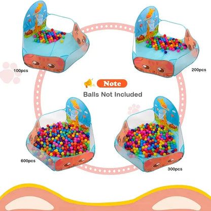 Portable Kids Ball Pit Play Tent with Colourful Animal Graphics and Basketball Hoop