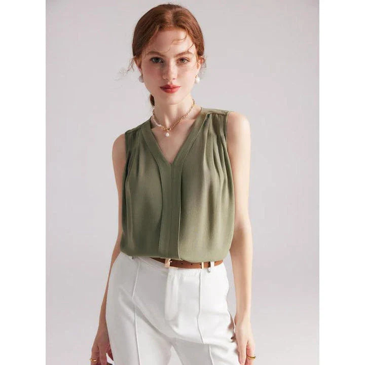 Elegant sleeveless silk blouse in various colours for summer fashion