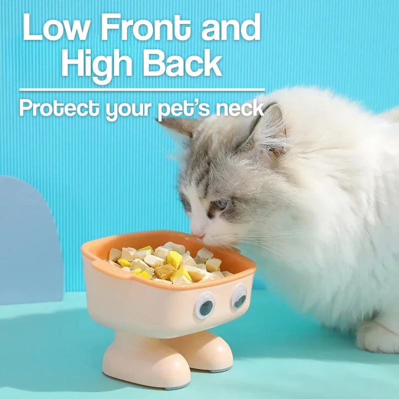Adjustable height cat feeder with dual food and water bowls, designed to promote healthy eating posture and reduce neck strain for cats.