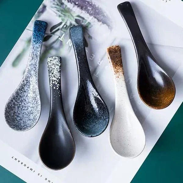 Elegant Japanese ceramic soup spoon in various colours for refined dining
