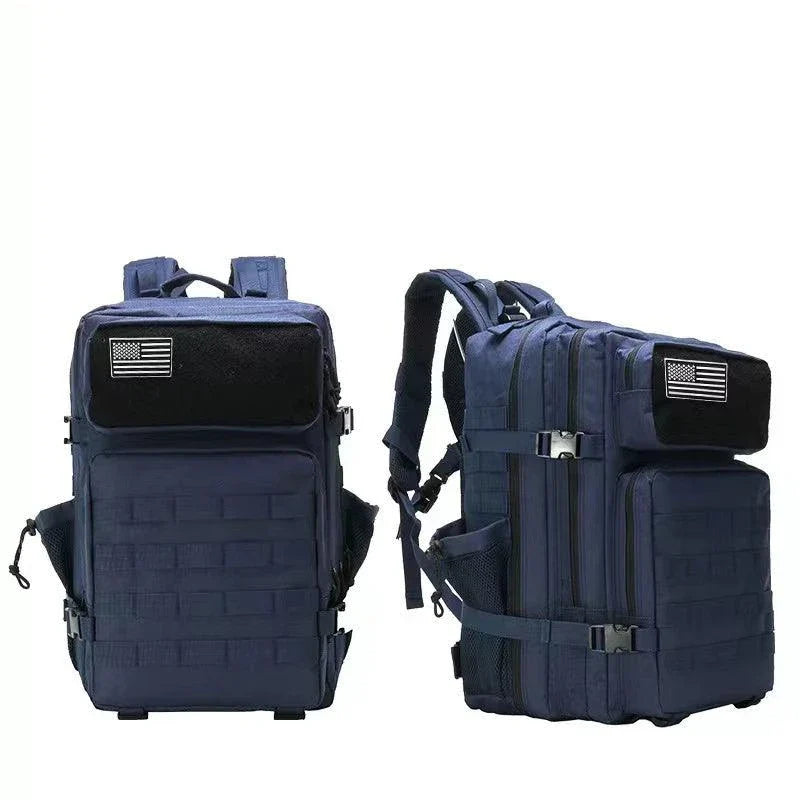 Oxford fabric waterproof backpack with large 45-litre capacity, multiple pockets, and comfortable padded straps for daily use and outdoor adventures