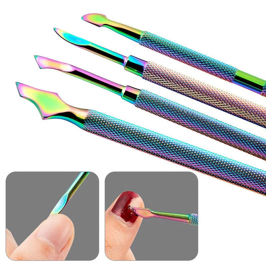 Chameleon Rainbow Dual-Ended Stainless Steel Cuticle Pusher for Salon-Quality Manicure at Home
