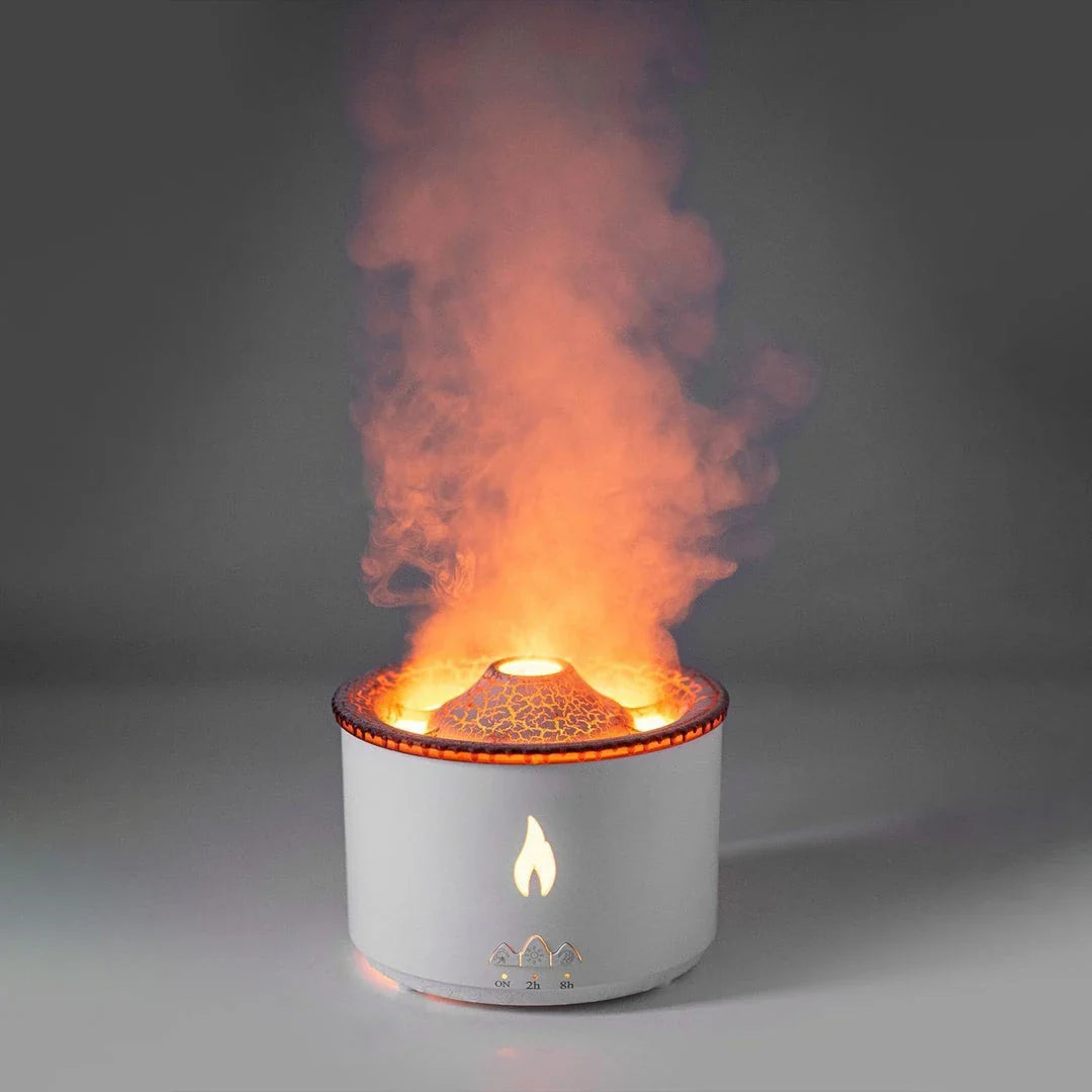 Elegant ultrasonic essential oil humidifier with flame and jellyfish-inspired lighting effects for relaxing ambiance