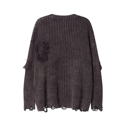 Classic ripped round neck jumper in a monochrome colour scheme, featuring a unique sunken stripe detail and a relaxed, comfortable fit.
