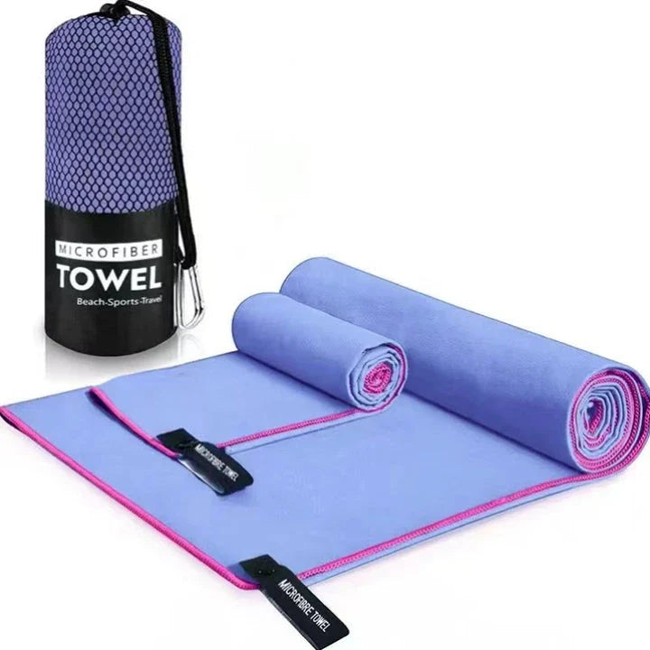 Premium quick-dry microfibre sports towel in various sizes, perfect for gym, yoga, swimming, camping, and beach activities