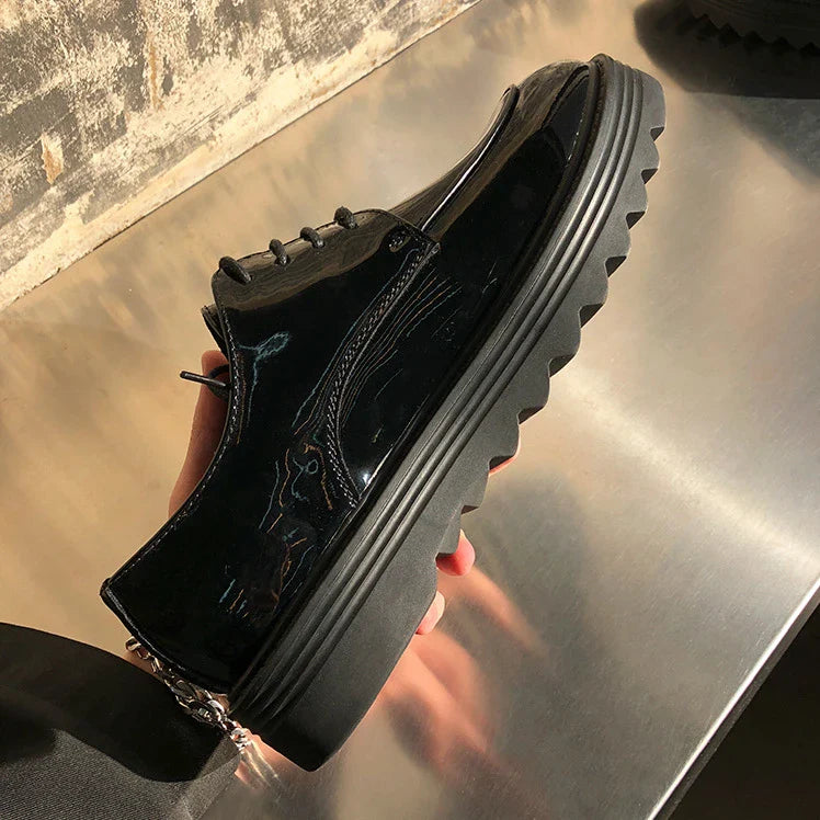 Premium microfiber leather casual shoes with thick rubber sole, low-top design, and striking Korean-inspired details
