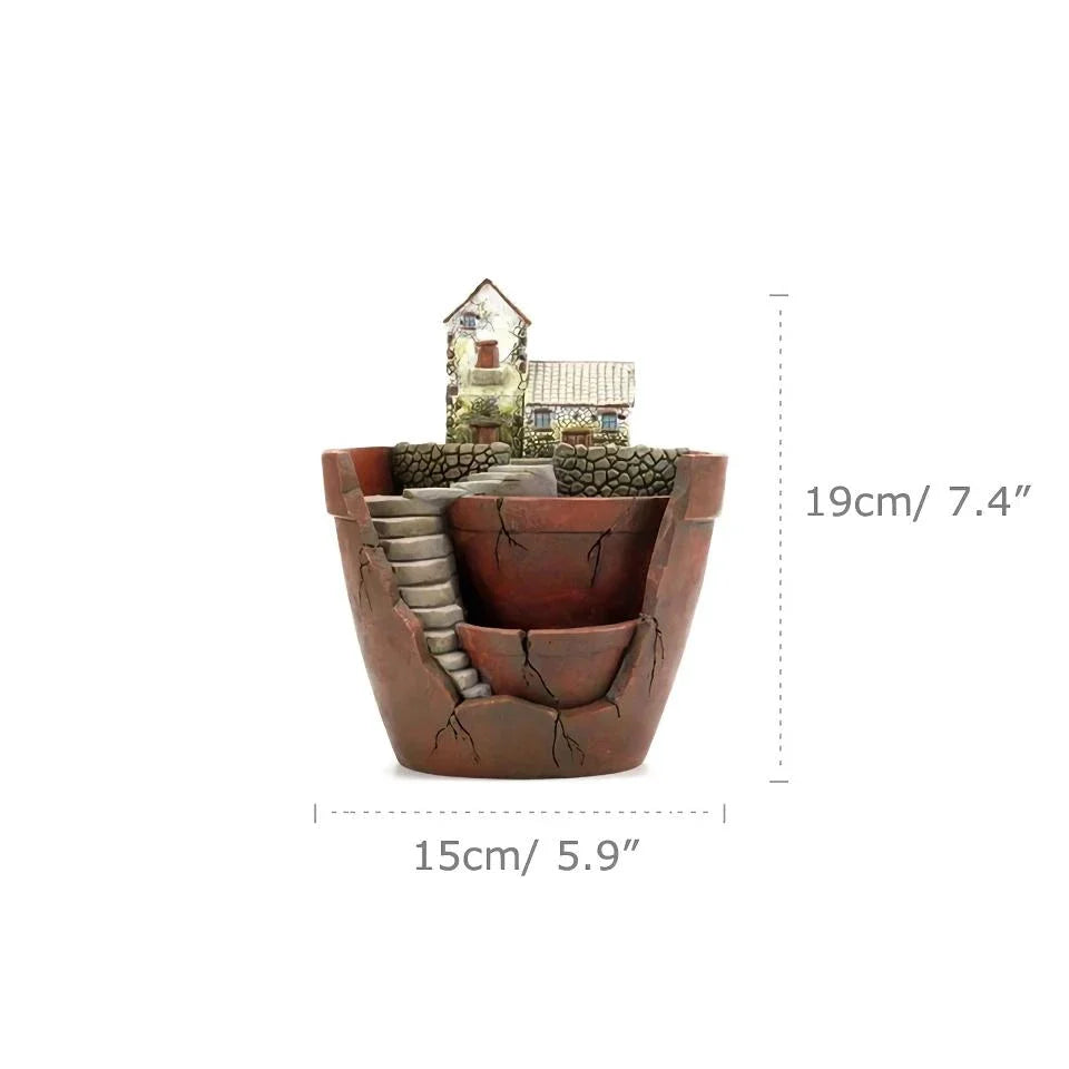 Charming farmhouse-style resin succulent planter with hand-carved pastoral design, adding rustic elegance to home or office decor