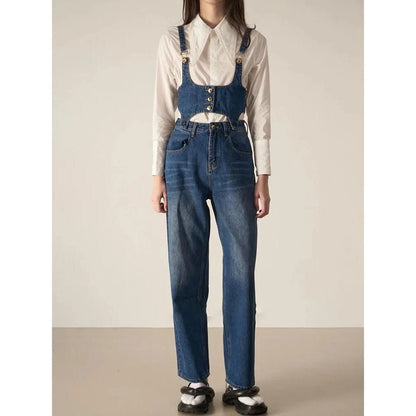 Chic denim two-piece set with sleeveless top and relaxed fit trousers in a stylish and comfortable design