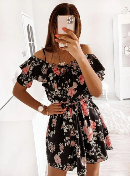 A stylish floral print dress with a flattering waist design, perfect for professional commuting