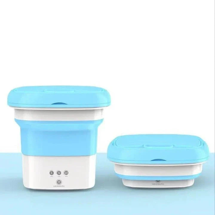 Compact and portable mini automatic washing machine with a sleek, space-saving design for small living spaces