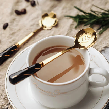 Elegant stainless steel flower teaspoon with ceramic handle in various colours and flower shapes