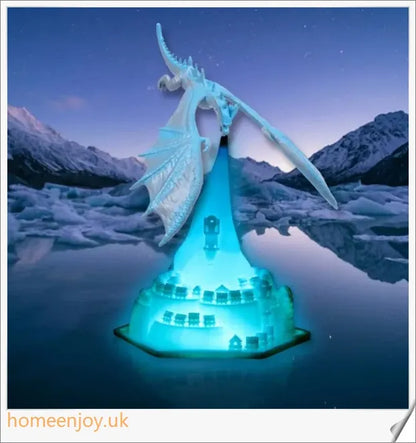 Enchanting 3D-printed fire-breathing dragon lamp with glowing LED lights, creating a magical ambiance in the home