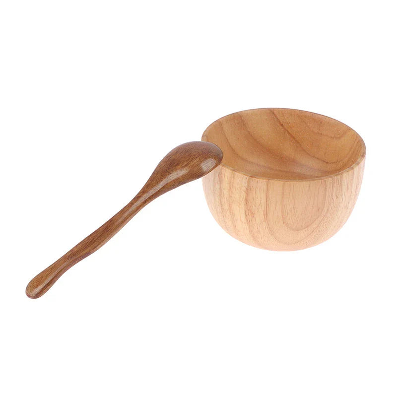 Elegant wooden facial mask bowl and spoon set for mixing and applying skincare products