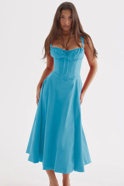 A stylish suspender dress made of premium polyester with a French high-split design, available in a range of vibrant solid colours for versatile summer wear.