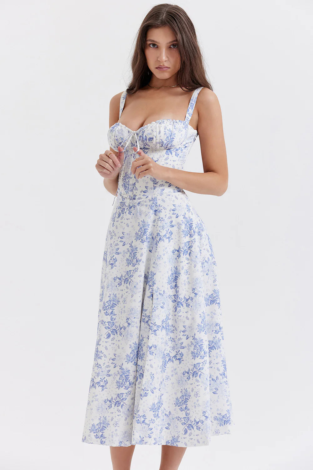 A stylish suspender dress made of premium polyester with a French high-split design, available in a range of vibrant solid colours for versatile summer wear.