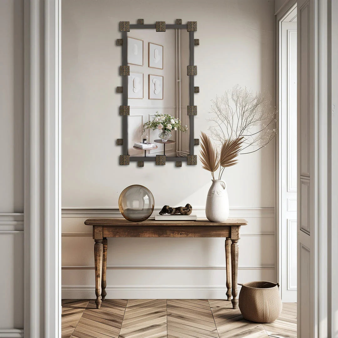 Industrial Vintage Ornate Rectangular Wall Mirror with Intricate Metalwork Frame
