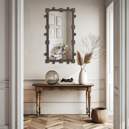 Industrial Vintage Ornate Rectangular Wall Mirror with Intricate Metalwork Frame