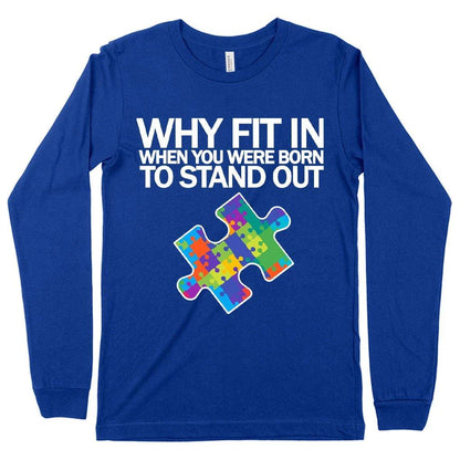 Comfortable Autism Awareness Long Sleeve T-Shirt in white, featuring a classic crew neck design and ribbed cuffs