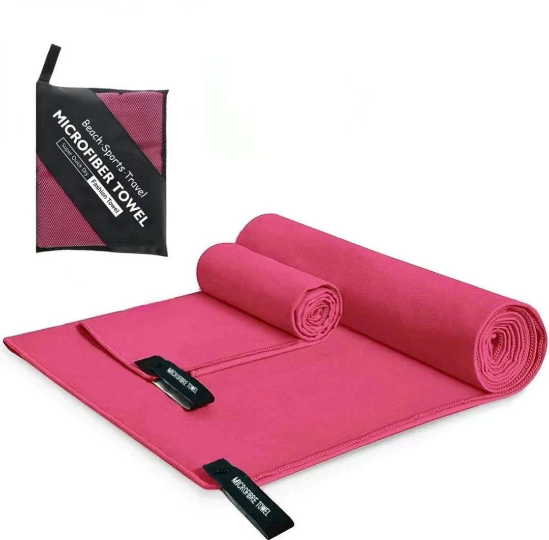Premium quick-dry microfibre sports towel in various sizes, perfect for gym, yoga, swimming, camping, and beach activities