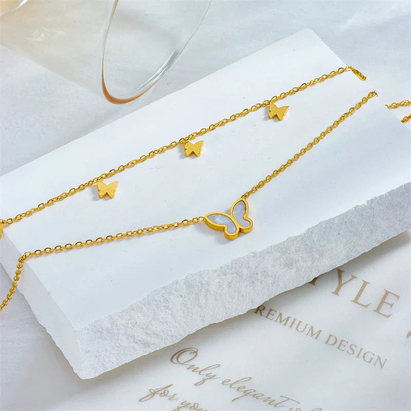 Homeenjoy UK Chic Stainless Steel Double-Layer Butterfly Anklet