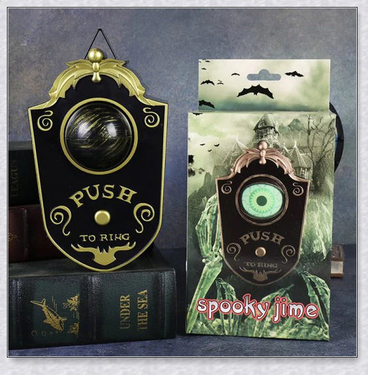 Chilling one-eyed doorbell with animated green eyeball and spooky sound effects for Halloween decoration