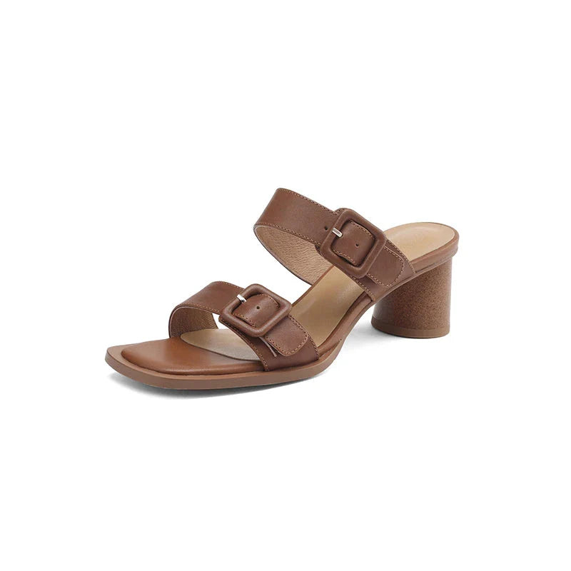 Elegant women's premium leather high heel sandals in brown colour