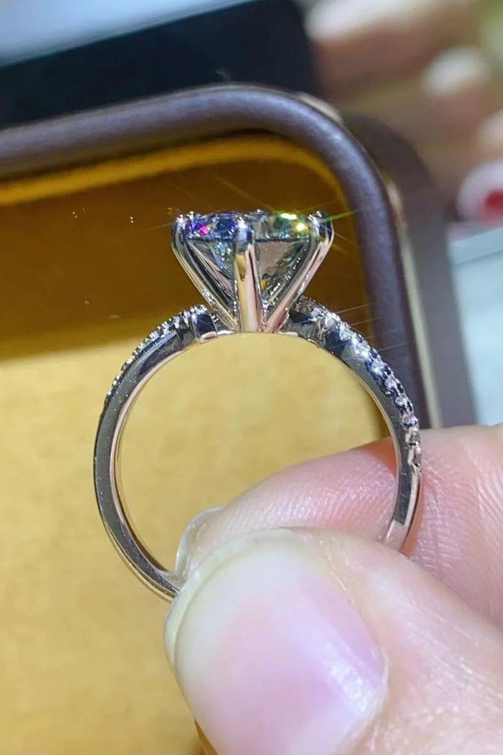 Elegant 2 carat Moissanite ring in a captivating smokey grey hue, hand-crafted in 925 sterling silver with sparkling zircon accents