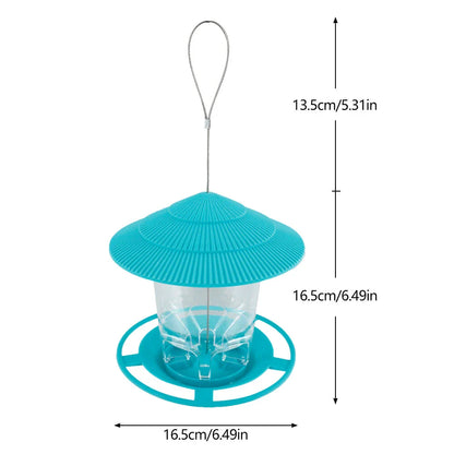 Garden Haven Hanging Wild Bird Feeder with unique terrace design, large seed capacity, and transparent body for easy monitoring