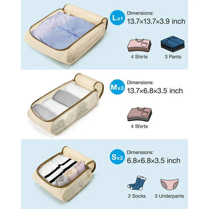 Trendha 6-Piece Travel Organizer Bag Set in Beige with Sturdy Wire Frame and Breathable Mesh Sides